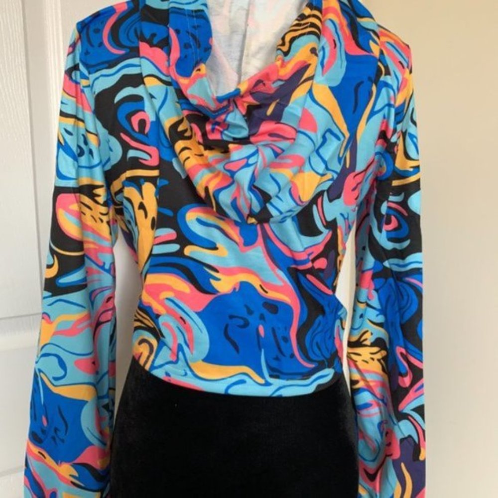 Blue Print Zip Up Crop Hoodie - Picture 3 of 4